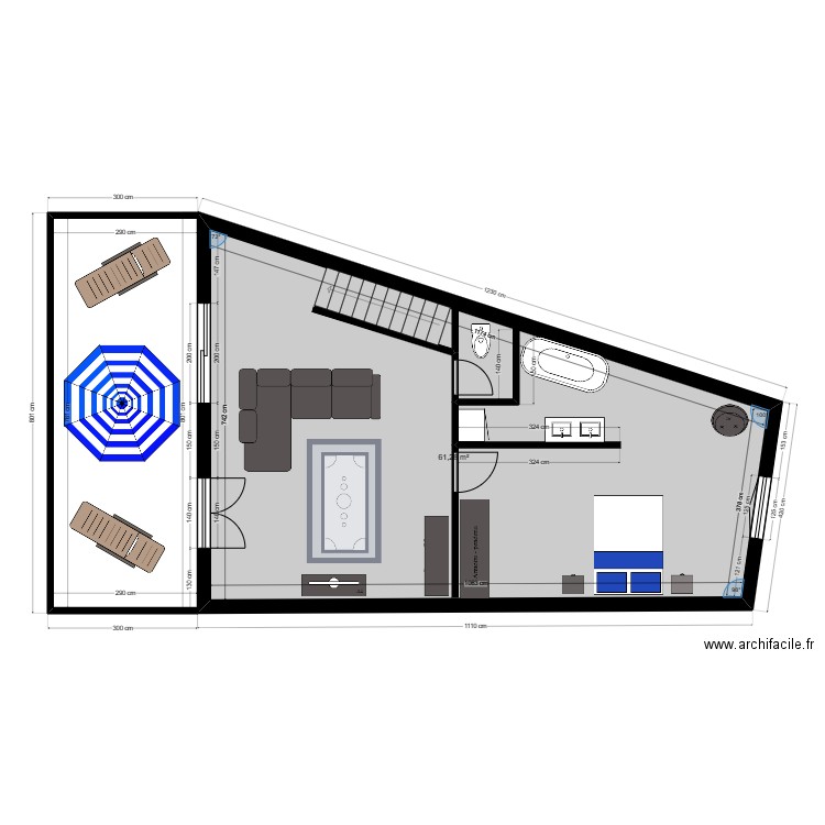 DANILOVIC COUPE ETAGE N°5. Plan de 1 pièce et 61 m2