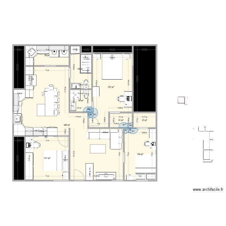 615-1. Plan de 14 pièces et 109 m2