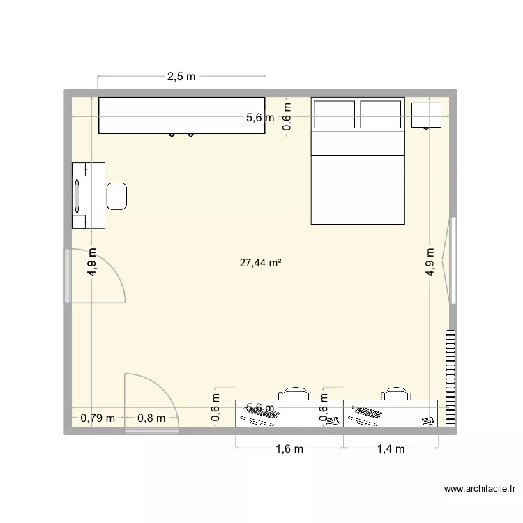 CHAMBRE JULIA. Plan de 1  et 27 m²