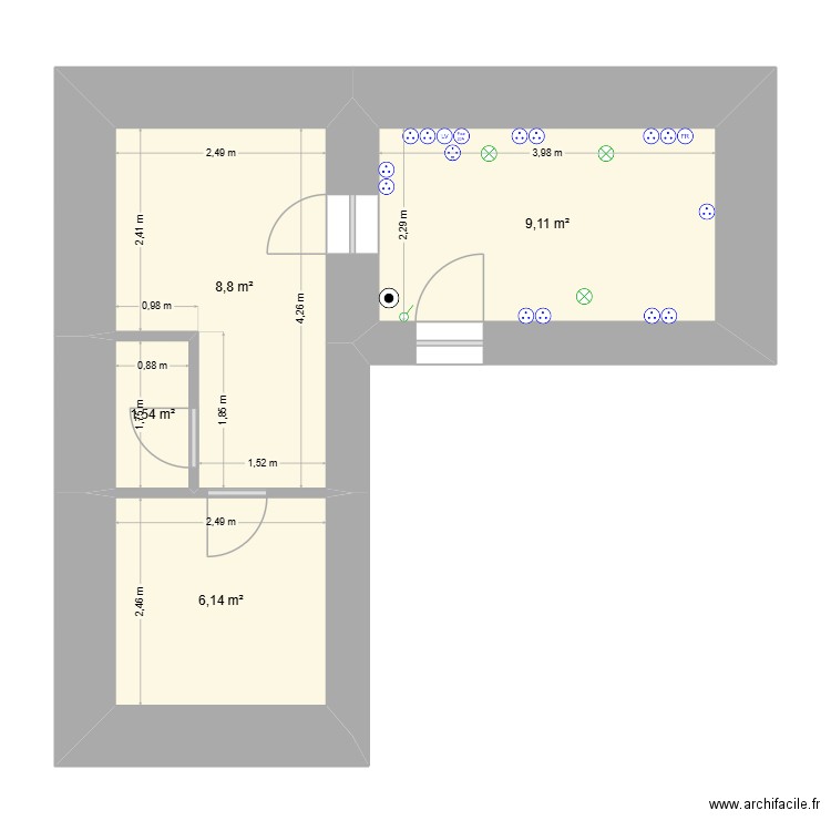 Cuisine-Buandrie-SdB-aménagement Cuisine. Plan de 4 pièces et 26 m2