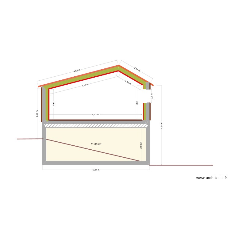 Coupe Ouest garage/ chambre. Plan de 1 pièce et 11 m2