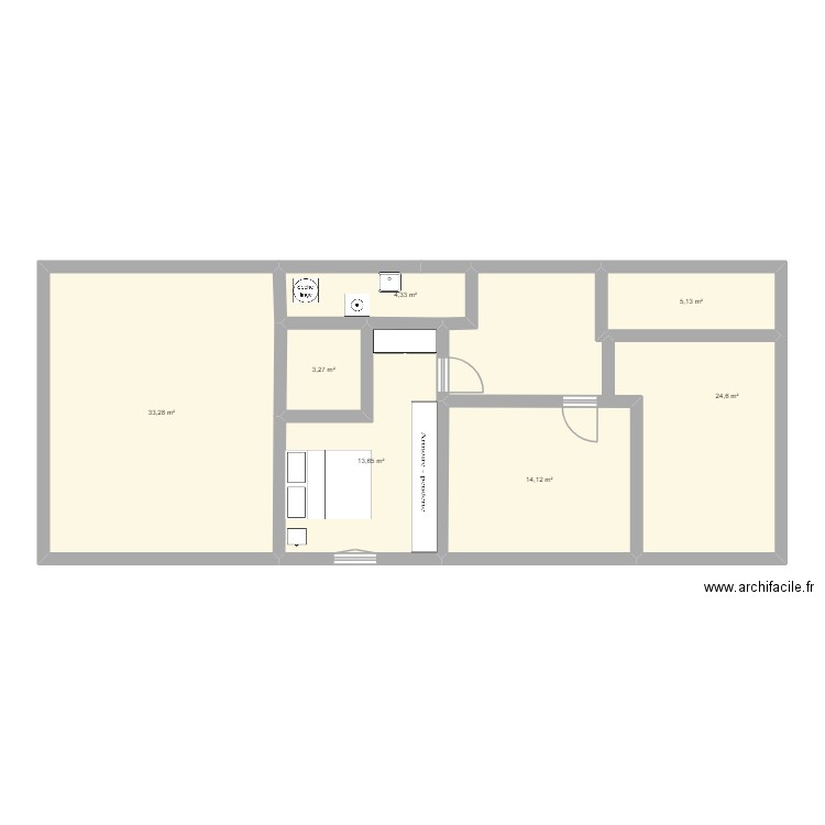 1er etage. Plan de 7 pièces et 98 m2