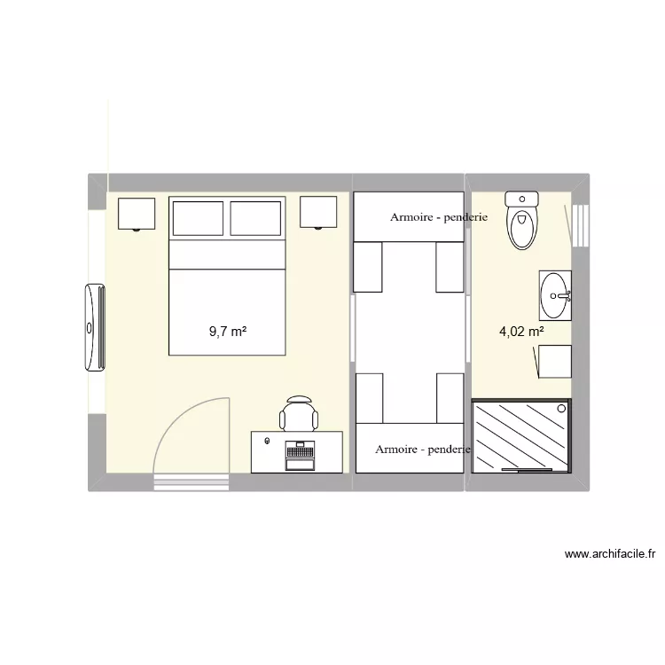 chambre garage. Plan de 2  et 14 m²