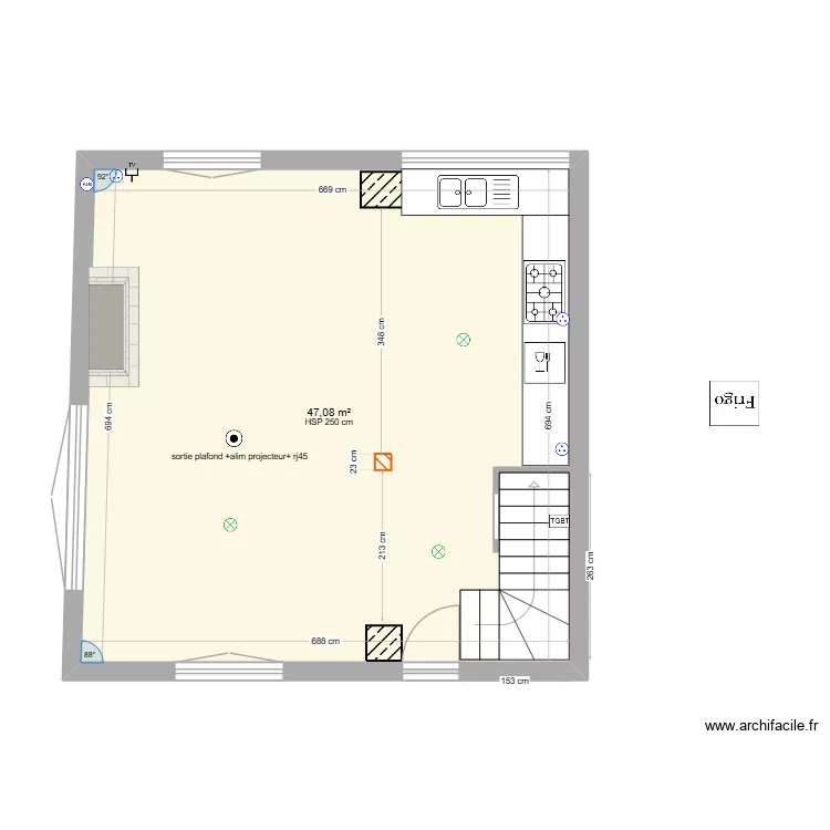 DOUVILLE - ST DYE - RDC. Plan de 1  et 47 m²