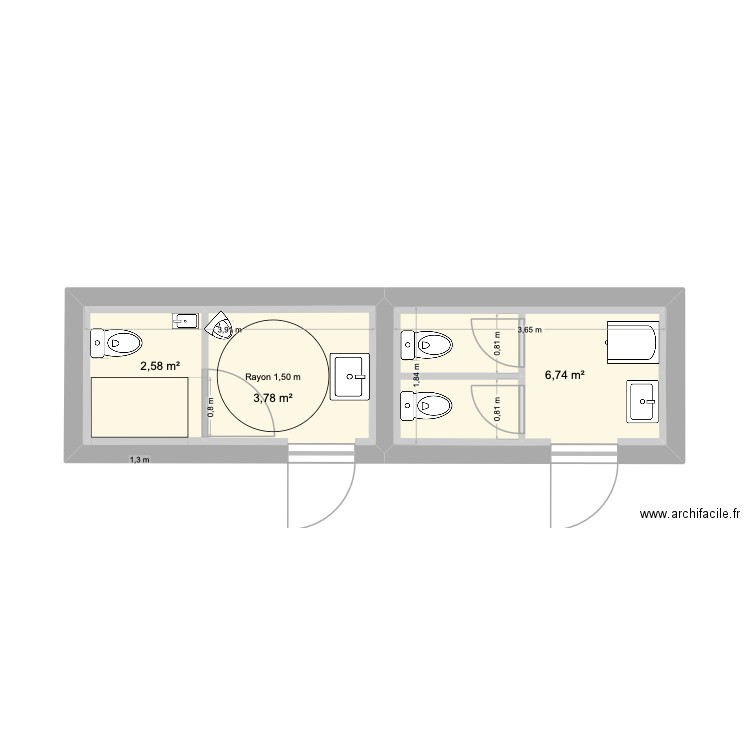 Germigny - WC Porche. Plan de 3 pièces et 17 m2