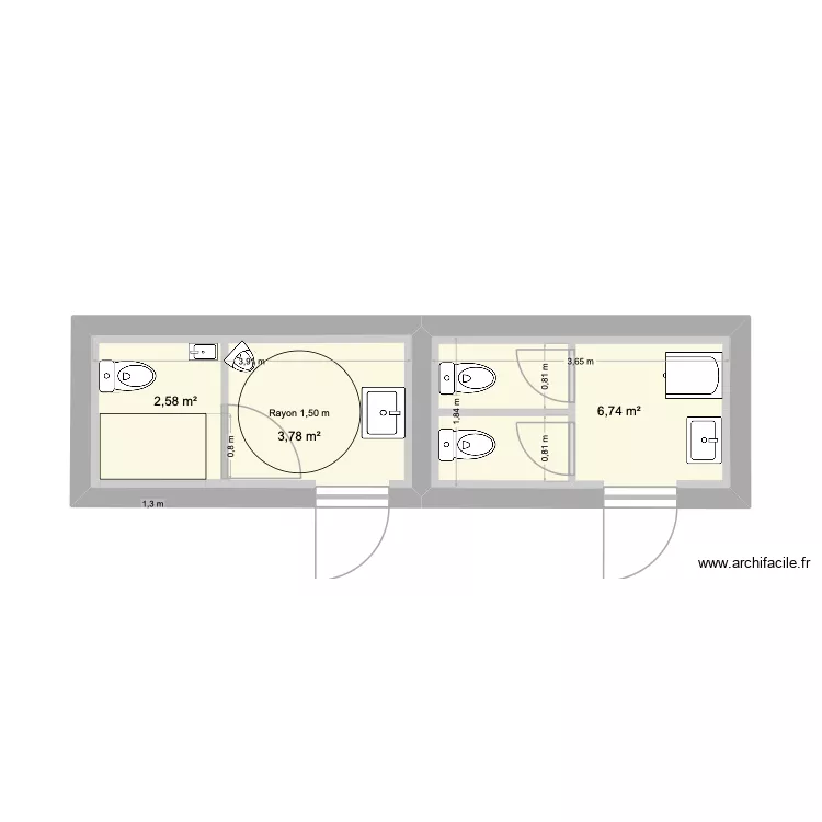 Germigny - WC Porche. Plan de 3 pièces et 17 m²