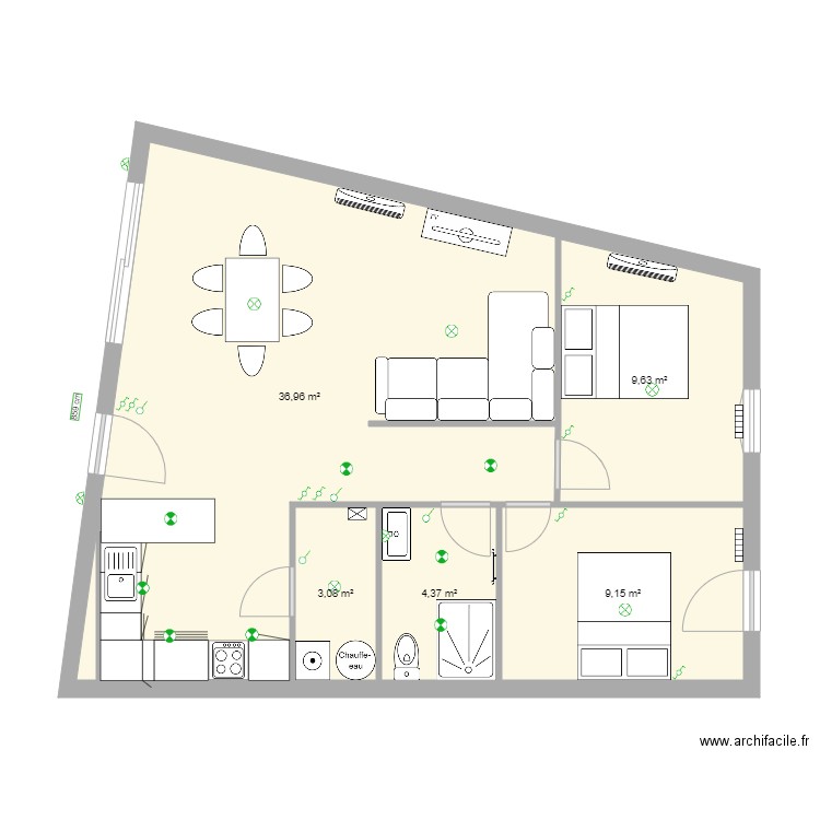 seb maison 4 lumiere bon. Plan de 5 pièces et 63 m2