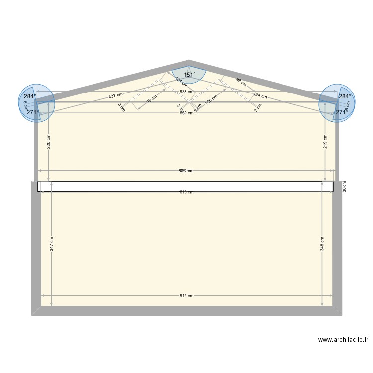 Façade nord . Plan de 3 pièces et 50 m2