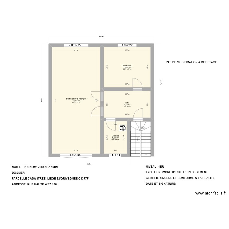 1ER. Plan de 4 pièces et 65 m2