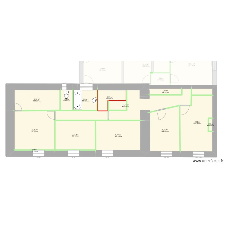 Mellac structure 3. Plan de 22 pièces et 208 m2