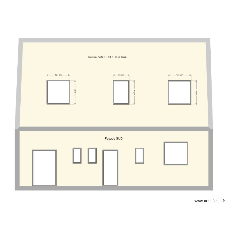 Plan Façade pose velux coté sud . Plan de 0 pièce et 0 m2