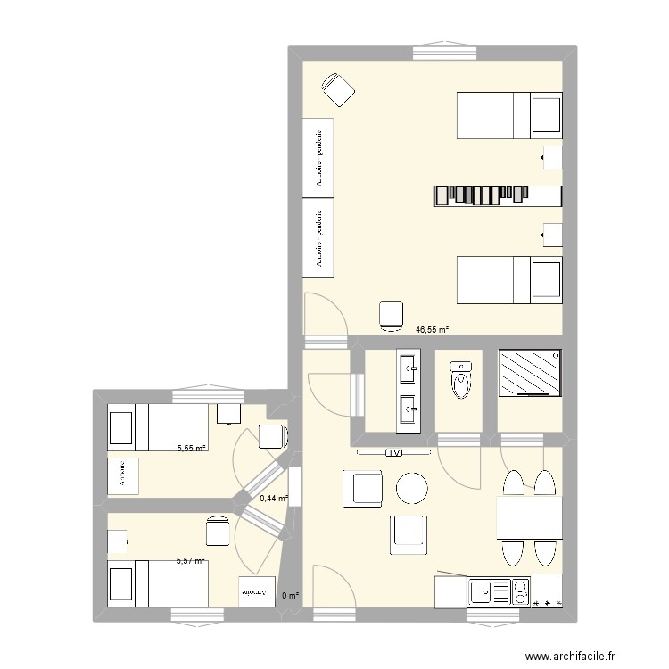 Plan Appartement meublé Bastide . Plan de 5 pièces et 58 m2