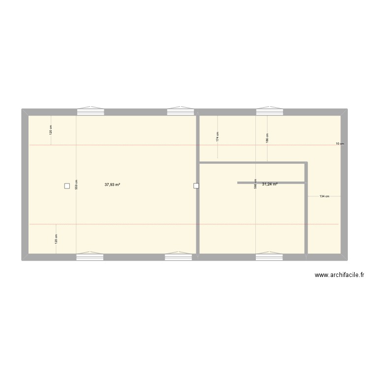 TUILIER ETAGE 1 V2. Plan de 2 pièces et 69 m2