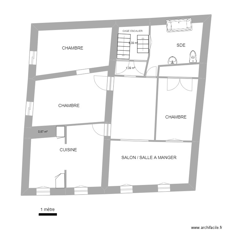 Musée 2 R+2. Plan de 9 pièces et 58 m2