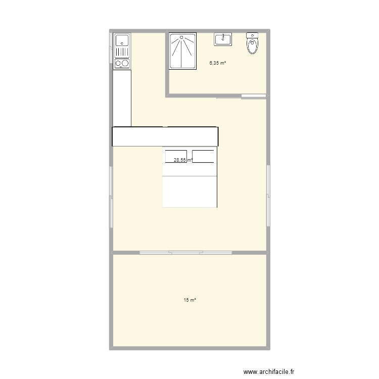 Bungalow Rarotoa. Plan de 3 pièces et 50 m2