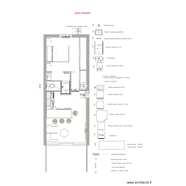 appart cap meuble sdb modif. Plan de 4 pièces et 29 m2