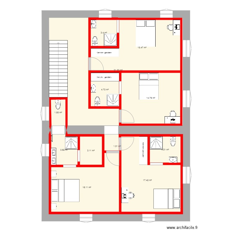 partie nuit situation 1. Plan de 0 pièce et 0 m2