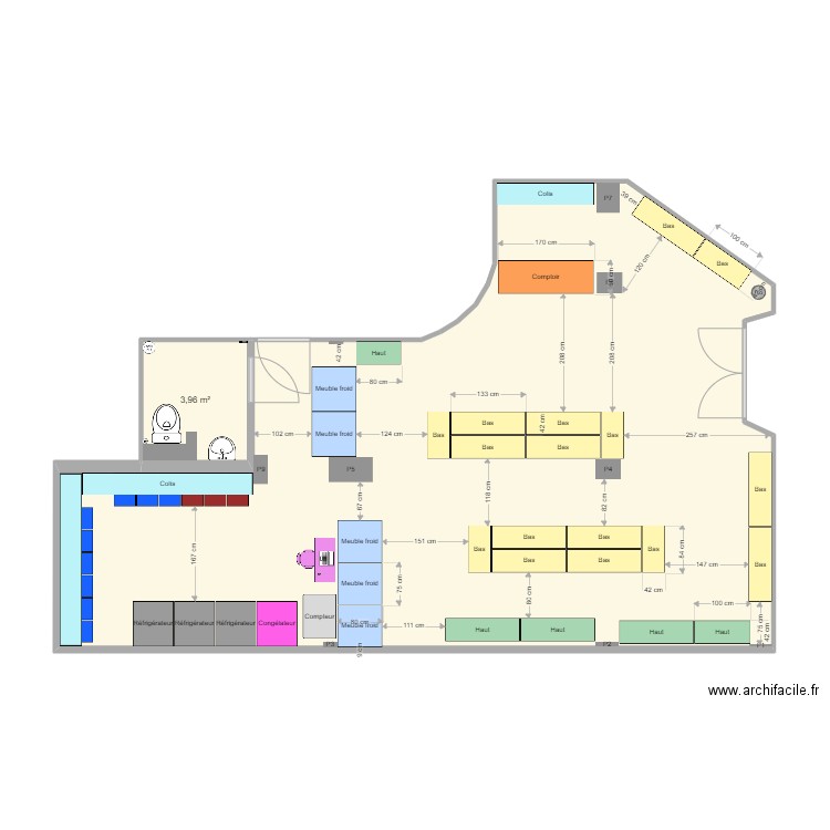 CAEN - Hypothèse 3. Plan de 2 pièces et 75 m2