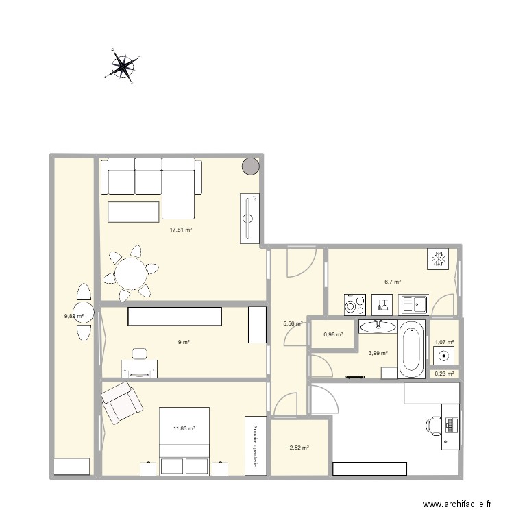 PLAN APPARTEMENT 5. Plan de 11 pièces et 69 m2
