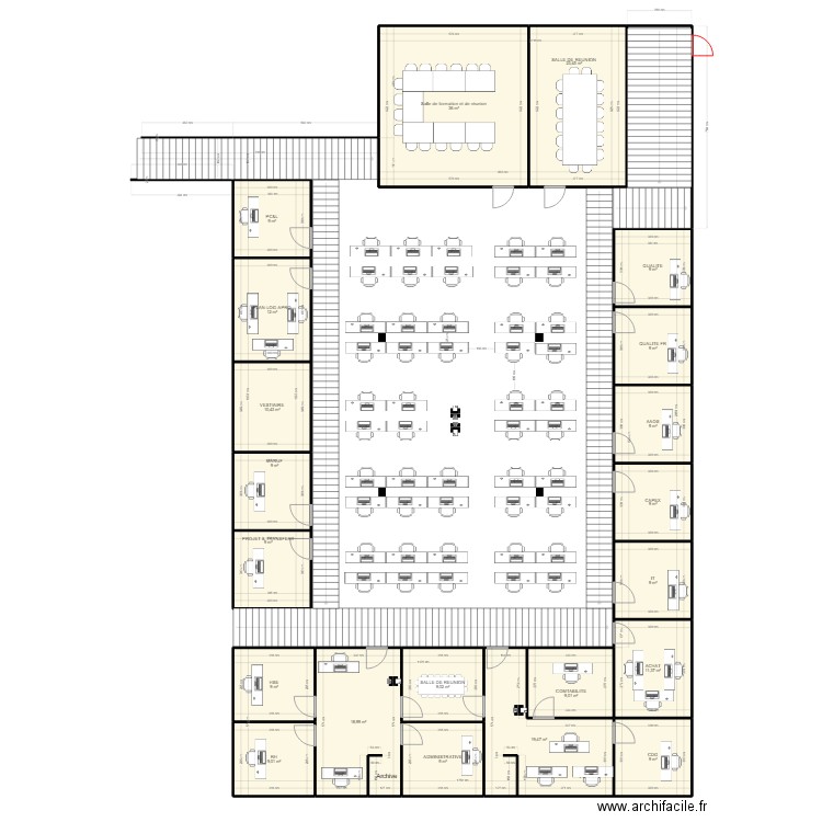 Open space V11. Plan de 21 pièces et 258 m2