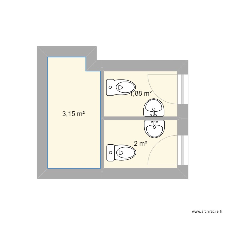 Toilettes 1er. Plan de 3 pièces et 7 m2