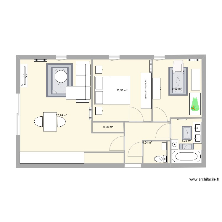 CAro'house. Plan de 6 pièces et 57 m2