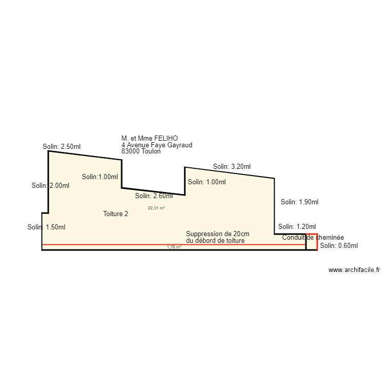 Paln FELHIO Toiture 2. Plan de 3 pièces et 24 m2