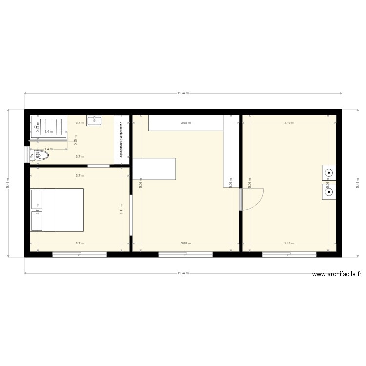 CHANTIER GONZALEZ F2. Plan de 4 pièces et 56 m2