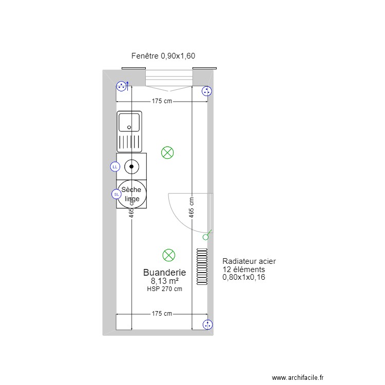 Buanderie. Plan de 1 pièce et 8 m2