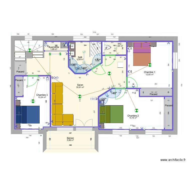 etage essai. Plan de 13 pièces et 151 m2