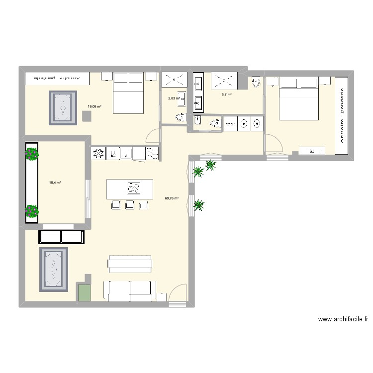 ayala 22. Plan de 6 pièces et 100 m2