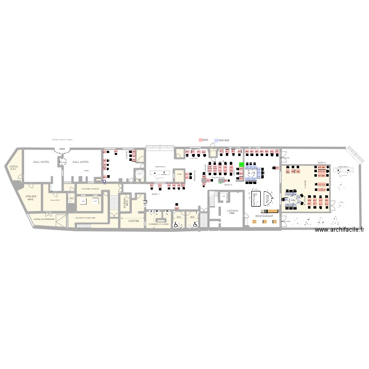 Plan de salle RDC au 24 Mars 2022. Plan de 21 pièces et 304 m2