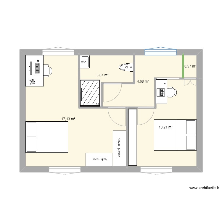 nouvel étage. Plan de 5 pièces et 36 m2