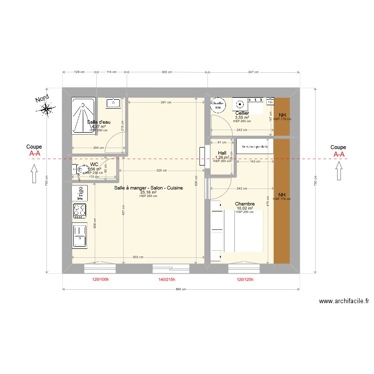 Studio 3 Philippe 180°. Plan de 8 pièces et 50 m2