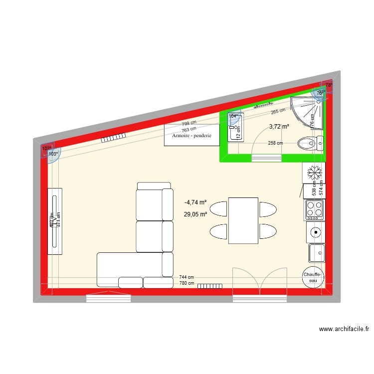 Nouzarède cabane. Plan de 3 pièces et 76 m2