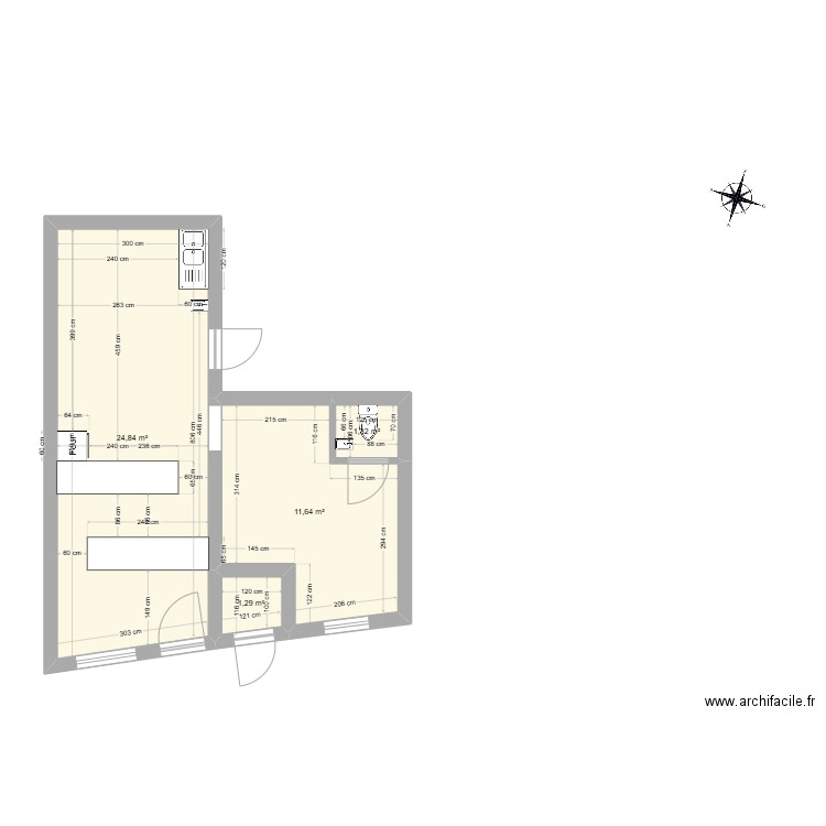 002. Plan de 3 pièces et 36 m2