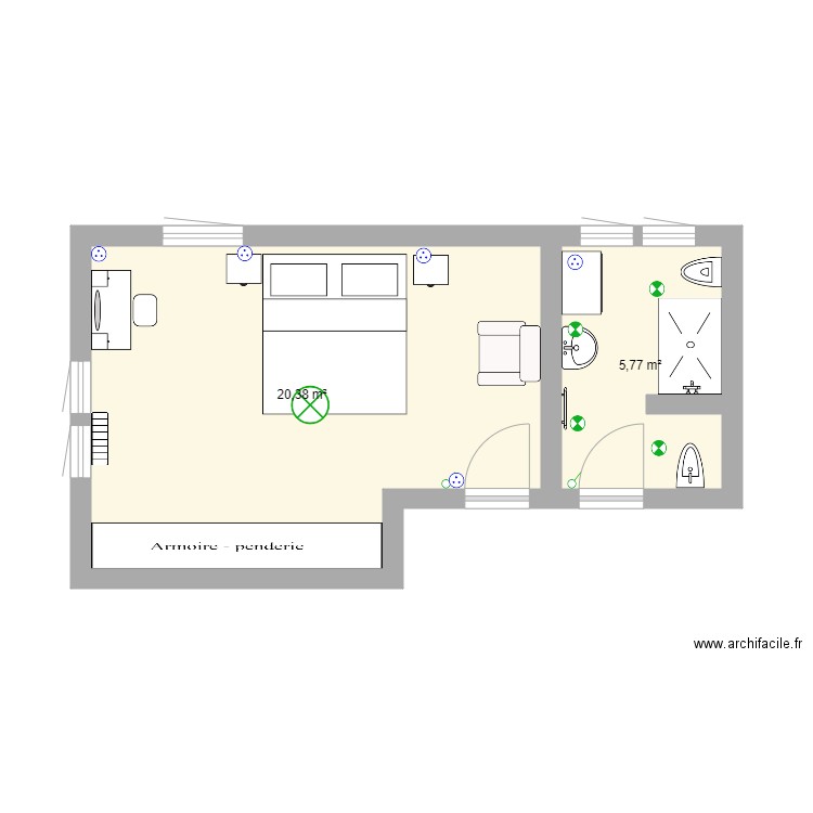 chambre de maitre sans pillier. Plan de 0 pièce et 0 m2