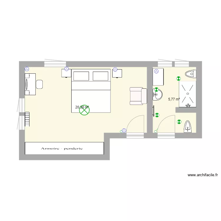 chambre de maitre sans pillier. Plan de 