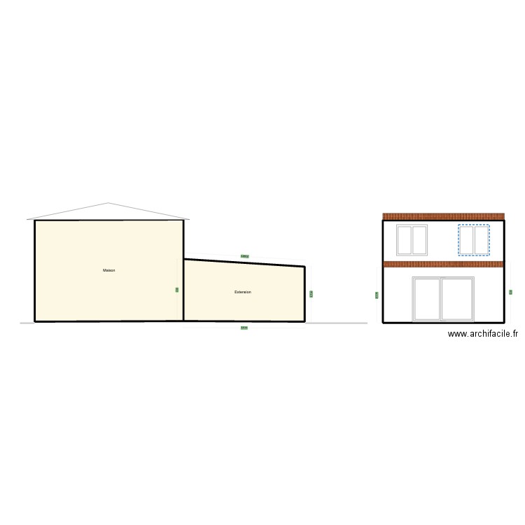 plan coupe. Plan de 2 pièces et 52 m2