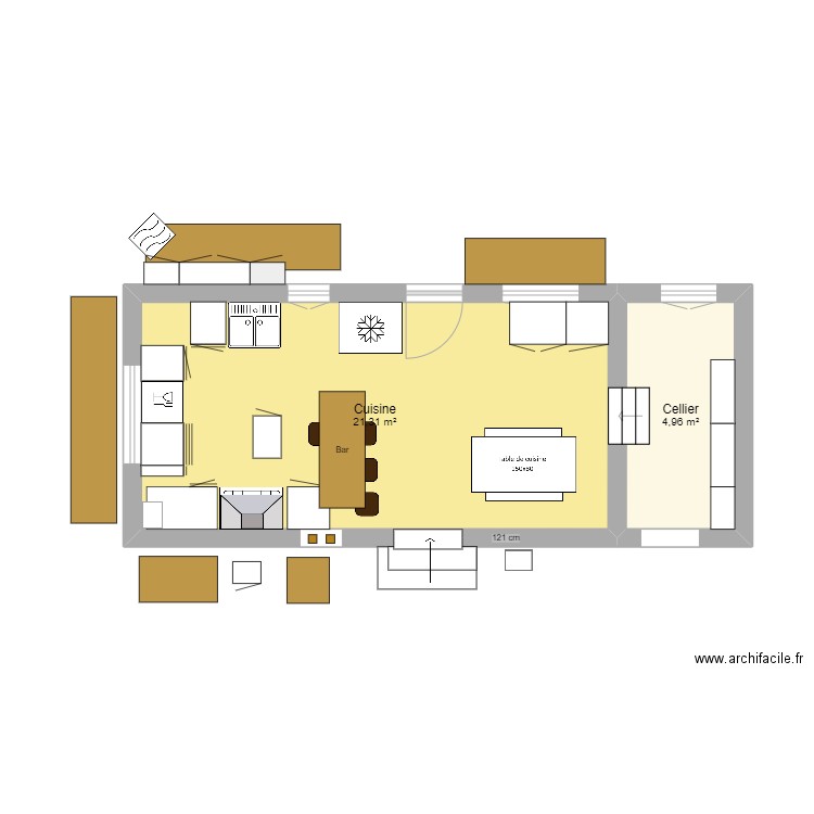 Cuisine 2. Plan de 2 pièces et 26 m2