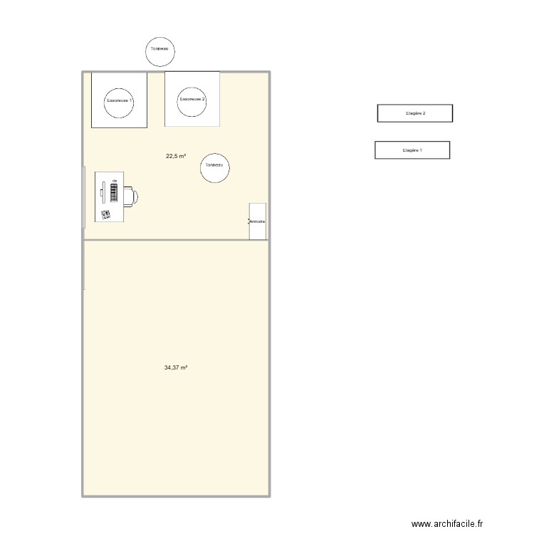 cage etage. Plan de 2 pièces et 57 m2