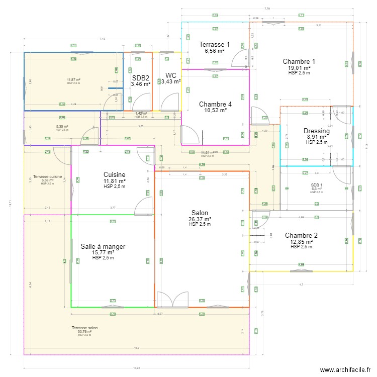 Gbepleu. Plan de 17 pièces et 196 m2