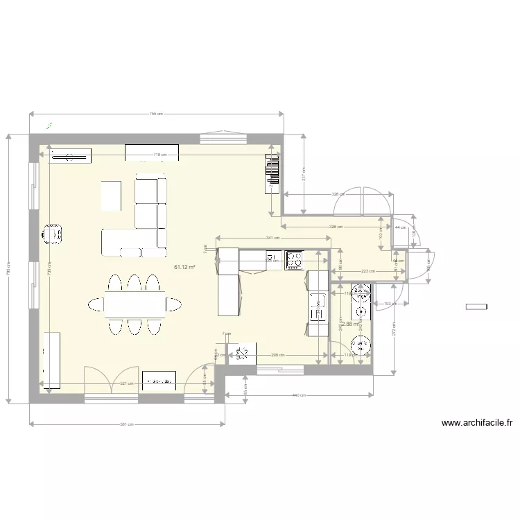 SALON CUISINE CELLIER AGRANDI 2. Plan de SALON CUISINE CELLIER AGRANDI 2. Plan de