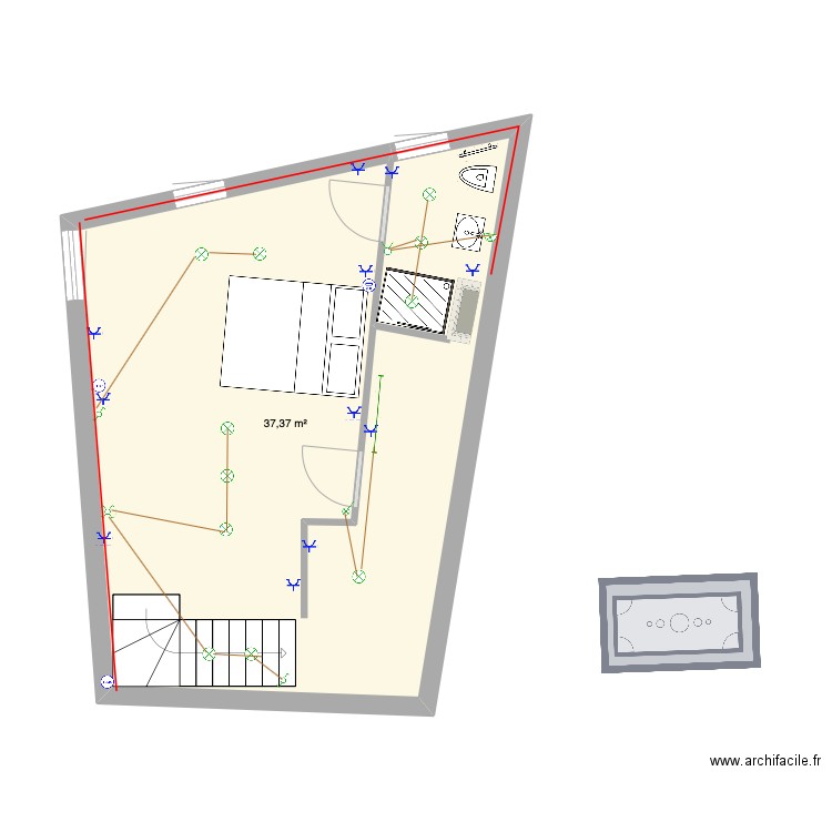 Electricité 2. Plan de 1 pièce et 37 m2