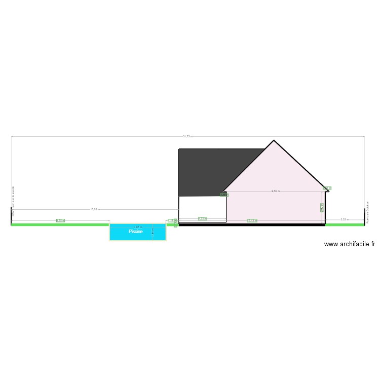 Plan coupe piscine Guiotton. Plan de 2 pièces et 58 m2