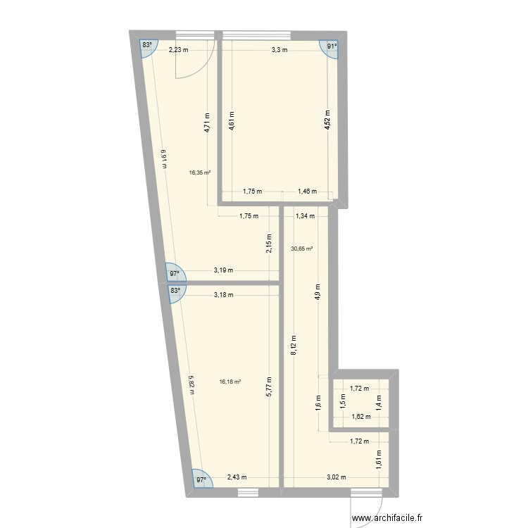 LOCAL SCOTTO. Plan de 3 pièces et 63 m2