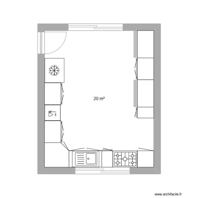 cuisine. Plan de 1  et 20 m²