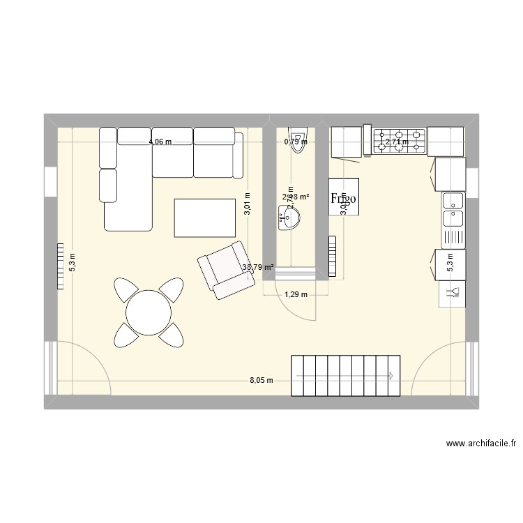 plan RDC Dilek. Plan de 2 pièces et 41 m2