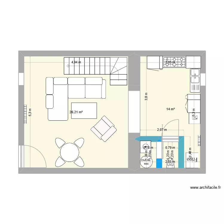 plan RDC Dilek. Plan de 2 pièces et 40 m²