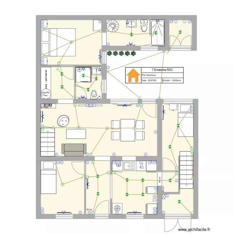 7 Ernestine rdc - ELEC. Plan de 11  et 73 m²